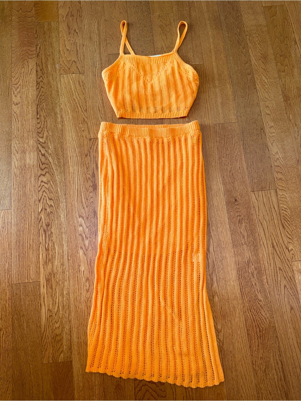 Orange Knit Skirt Set